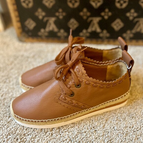 See by Chloe Duncan Leather Espadrilles Sneakers Shoes, Brown - Picture 3 of 5